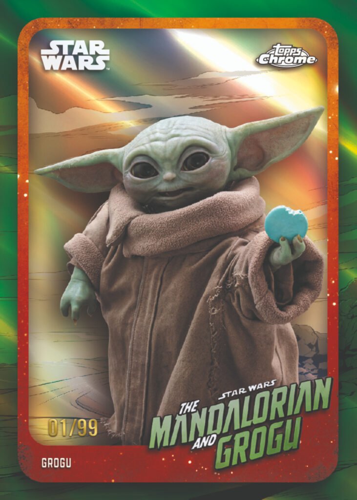 2026 Topps Chrome Star Wars Grogu The Mandalorian and Grogu green refractor 01/99