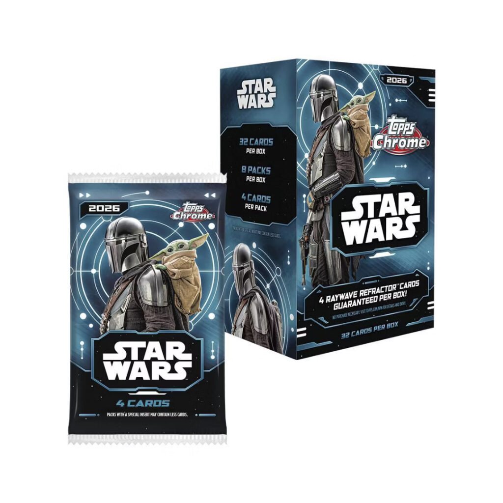 2026 Topps Chrome Star Wars value box shown with a 4-card pack