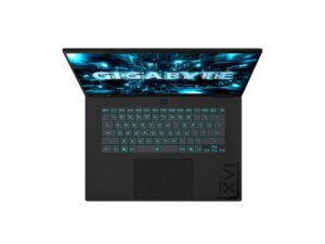 GIGABYTE Gaming A16 Pro top-down view of backlit keyboard and touchpad
