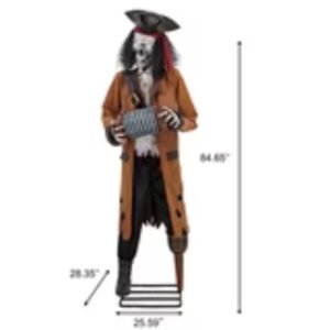 Member's Mark pirate skeleton dimensions: about 84.65 in. tall on a 25.59 x 28.35 in. base