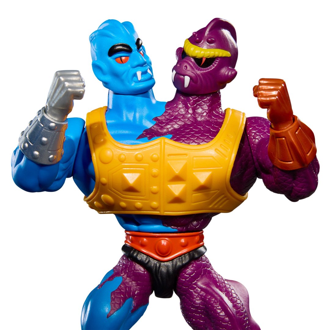 MOTU Origins Two-Bad double-headed close-up sculpt detail