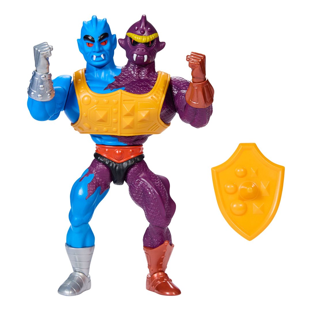 MOTU Origins Two-Bad figure with yellow shield accessory beside