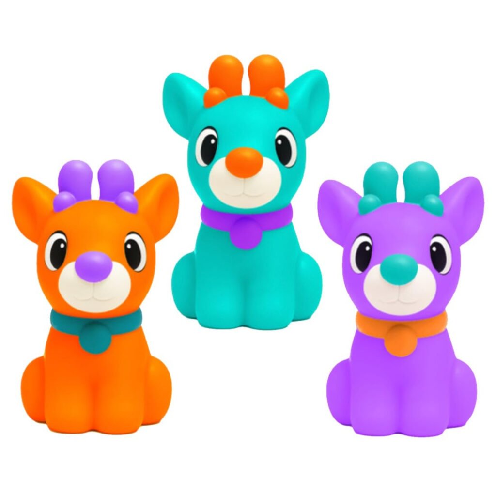 NeeDoh Squisher the Reindoh in orange, teal and purple