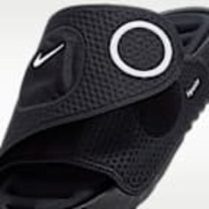 Nike x Hyperice Air Zoom Hyperslide Black strap close-up with pod mount and Swoosh