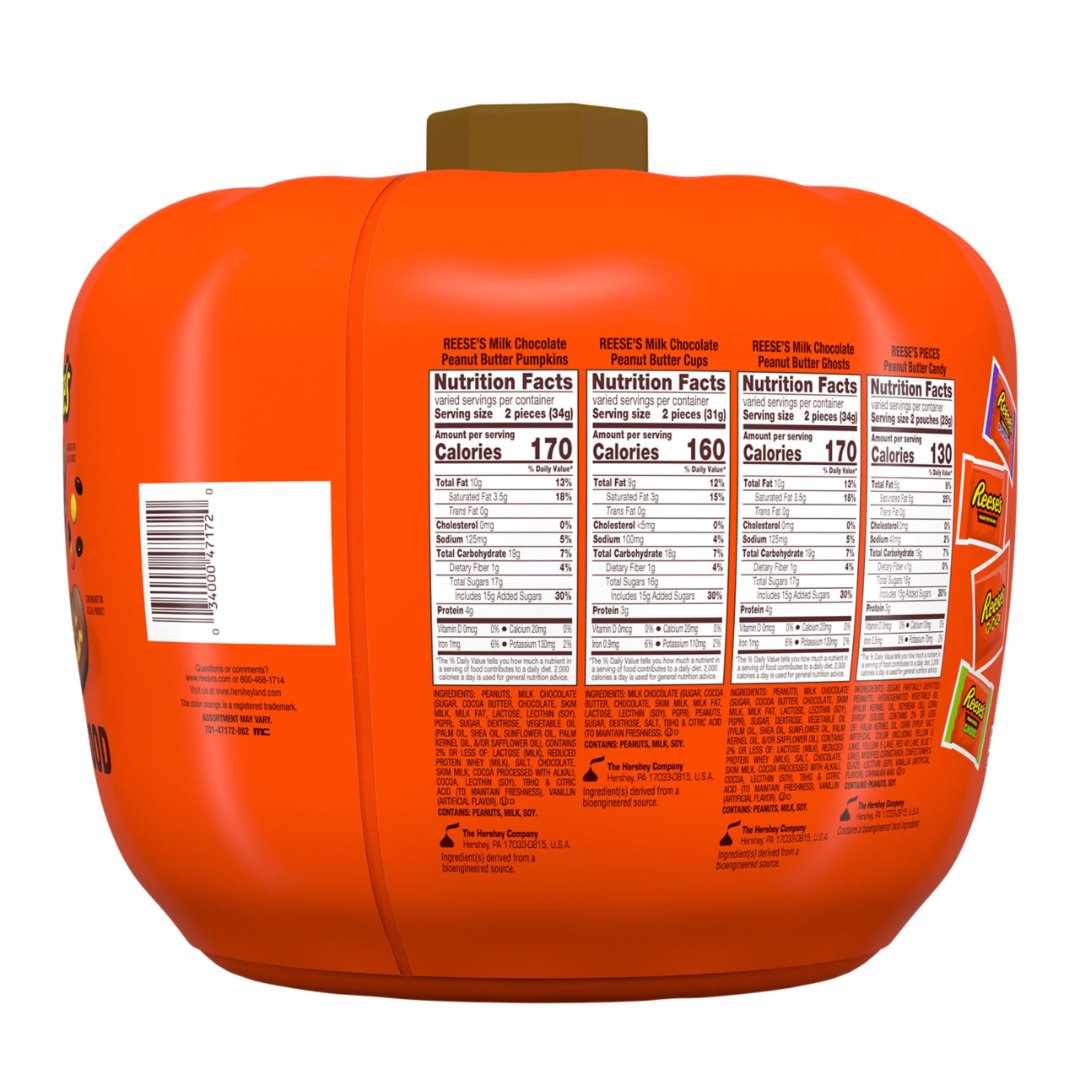 Reese's Pumpkin Bowl nutrition and assortment back label