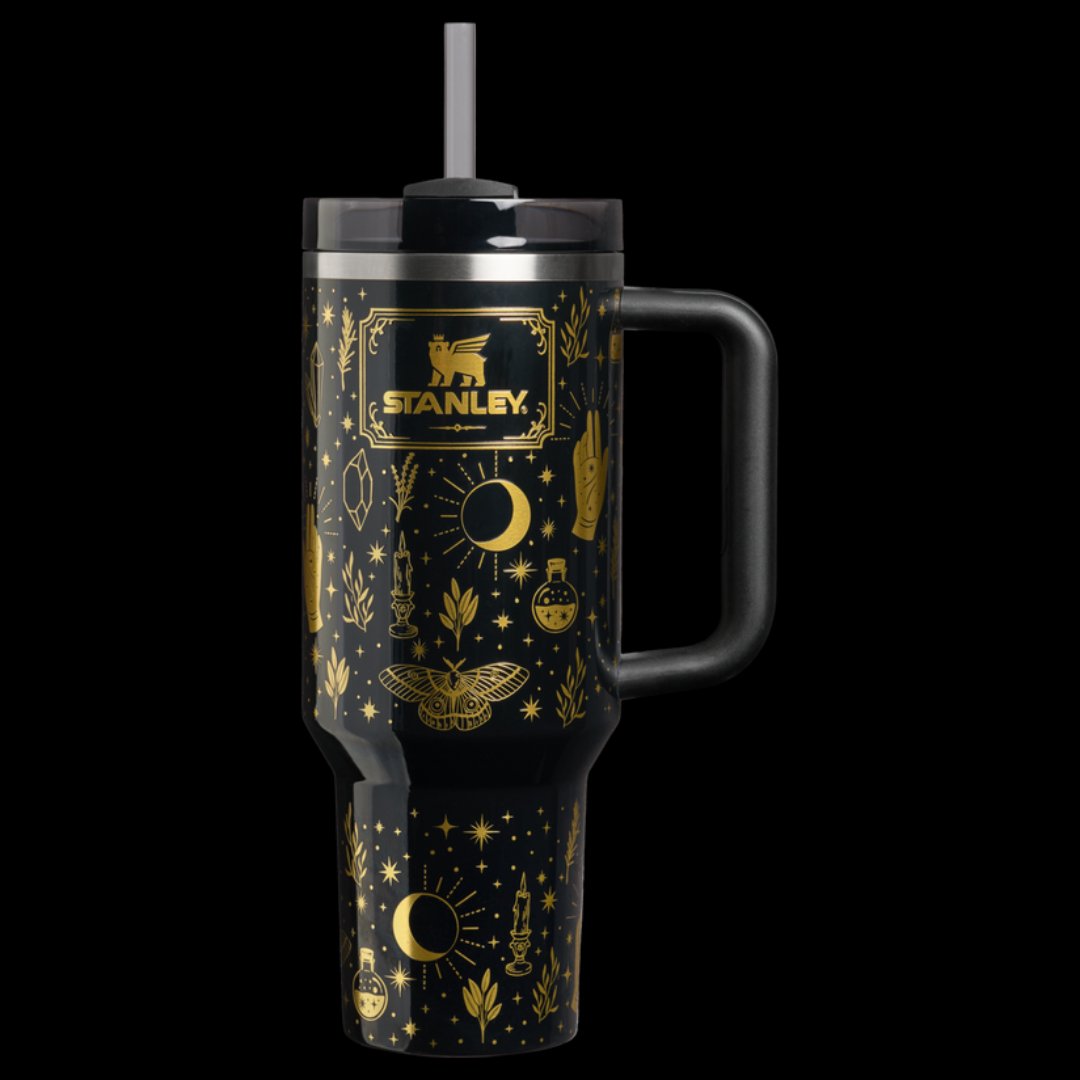 Stanley Halloween Quencher H2.0 â€” black and gold mystical celestial design