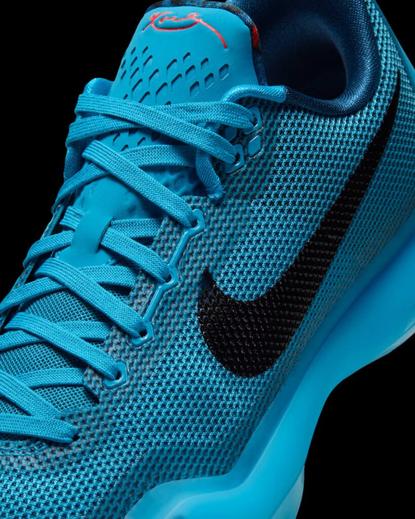 Kobe 10 Protro Blue Lagoon tongue close-up with Kobe signature