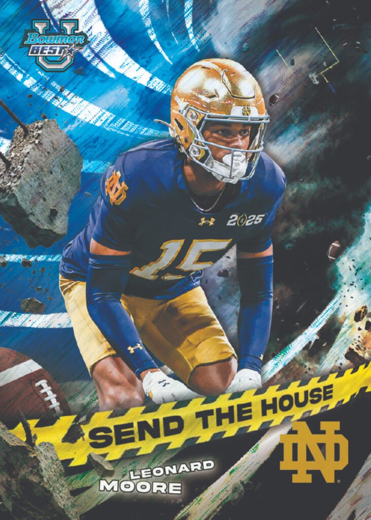 2026 Bowman U Best Leonard Moore Notre Dame Send the House card