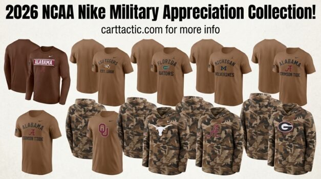2026 NCAA Nike Military Appreciation Collection camo hoodies and brown tees for Oklahoma, Texas, Alabama, Georgia, LSU, Florida, Michigan and Ohio State