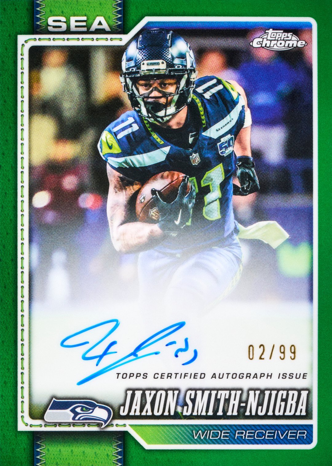 2026 Topps Chrome Football Jaxon Smith-Njigba Seahawks green refractor autograph 02/99