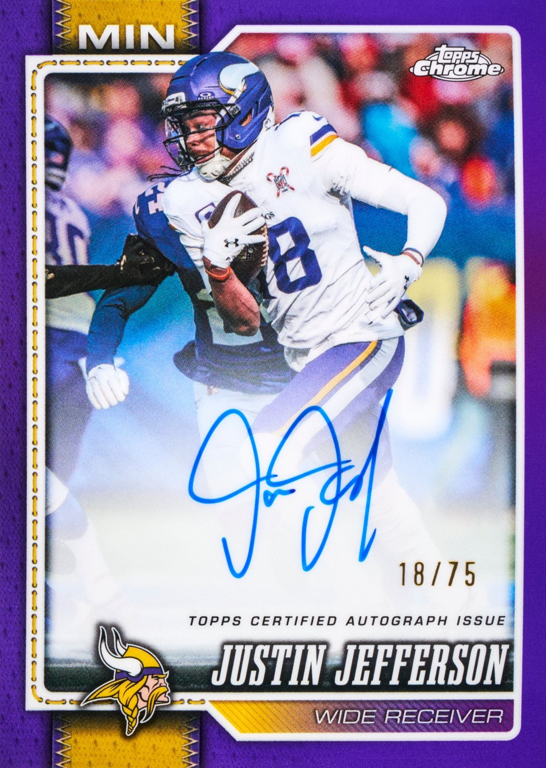 2026 Topps Chrome Football Justin Jefferson Vikings purple refractor autograph 18/75