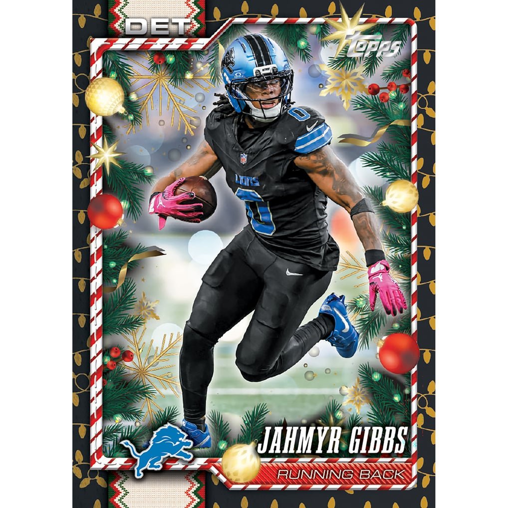 2026 Topps Holiday Football Jahmyr Gibbs Lions holiday card design