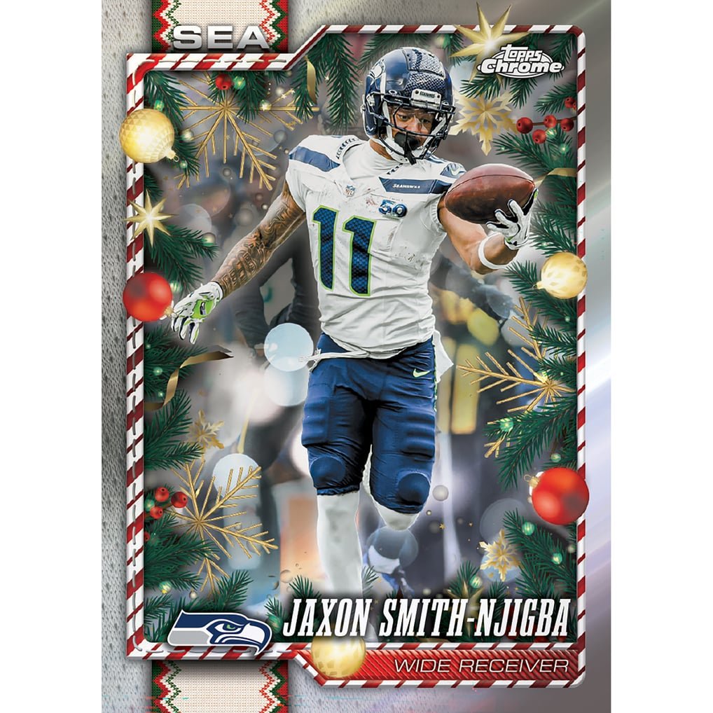 2026 Topps Holiday Football Jaxon Smith-Njigba Seahawks holiday card design