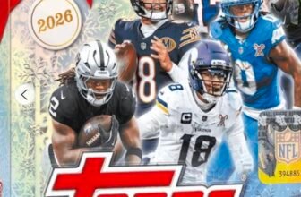 2026 Topps NFL Holiday Mega Box trading card box art with holiday theme and NFL players