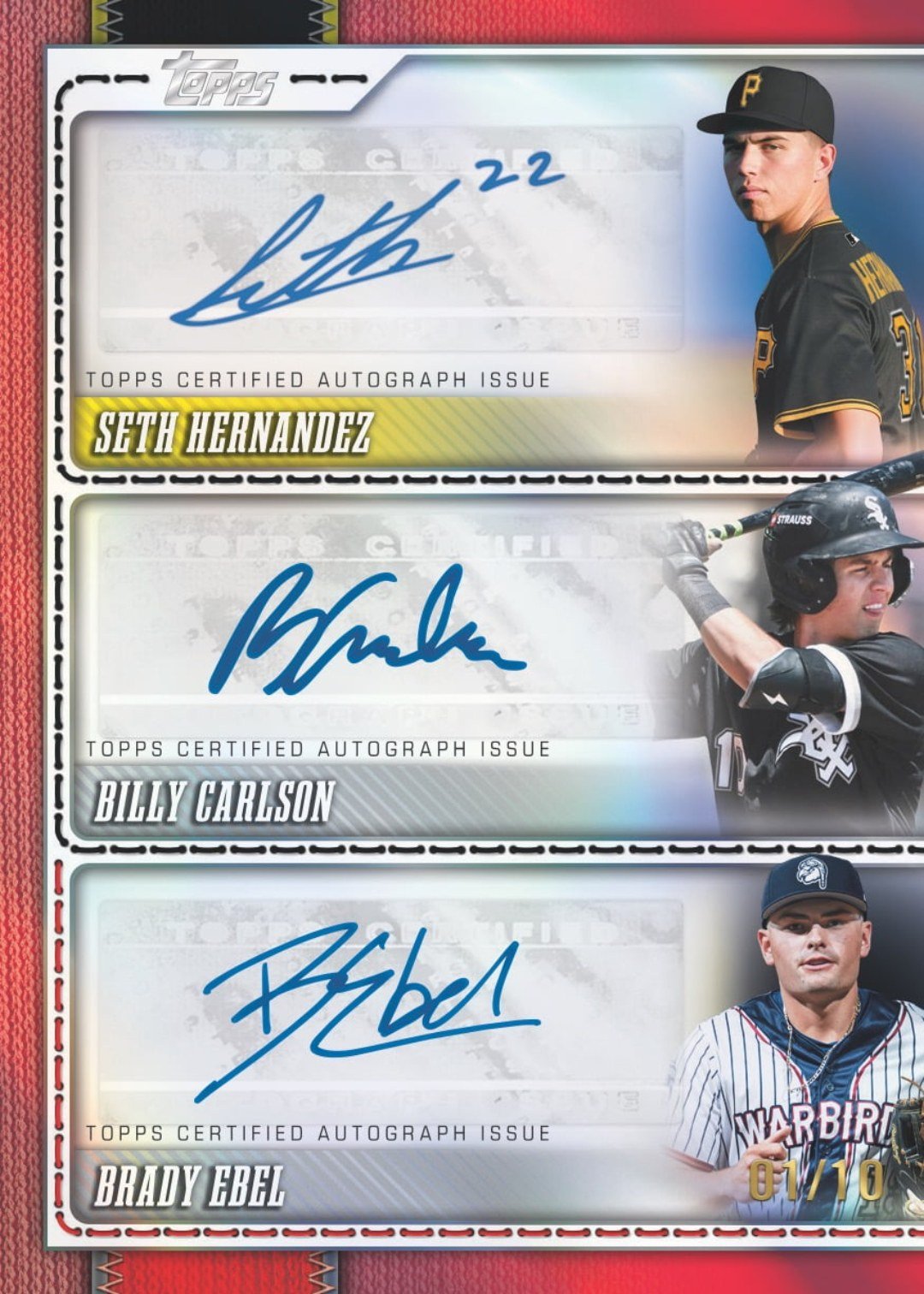 2026 Topps Pro Debut Seth Hernandez, Billy Carlson and Brady Ebel triple autograph 01/10