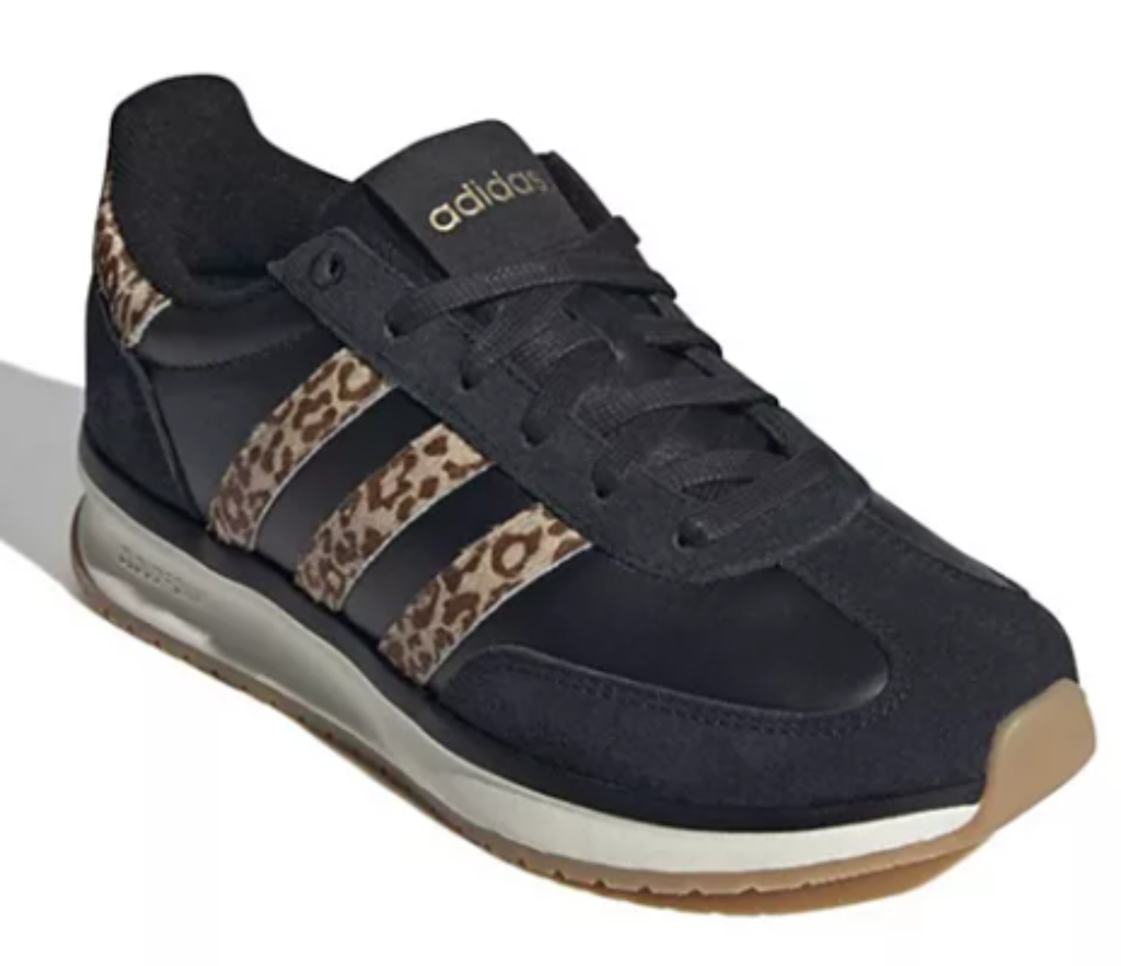 adidas Run 70s 2.0 women's sneakers in black with leopard stripes