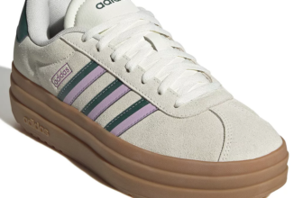 adidas VL Court Bold women's platform shoes in cream with green and lilac stripes