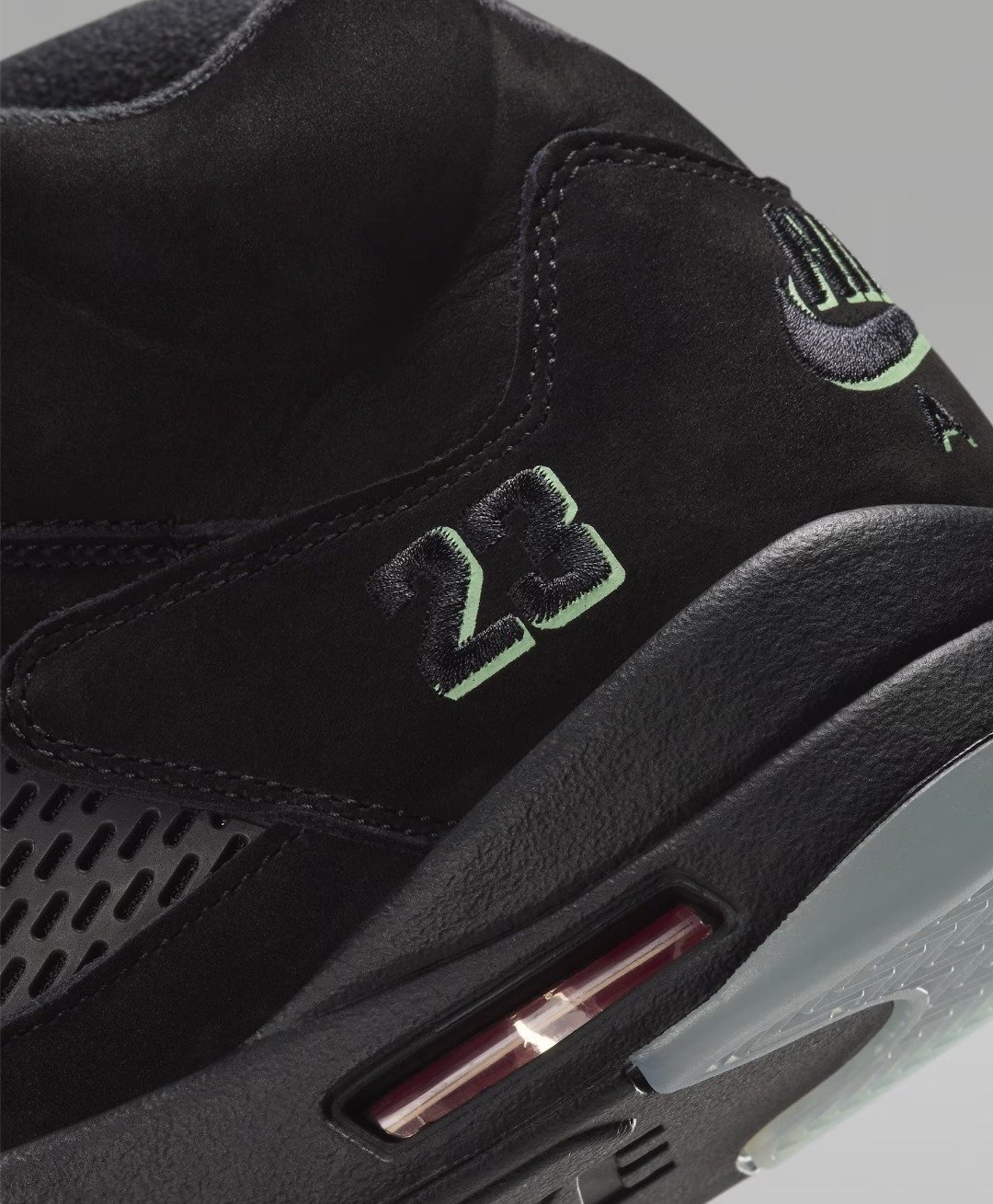 Air Jordan 5 Halloween netted side panel, 23 and heel Air window detail