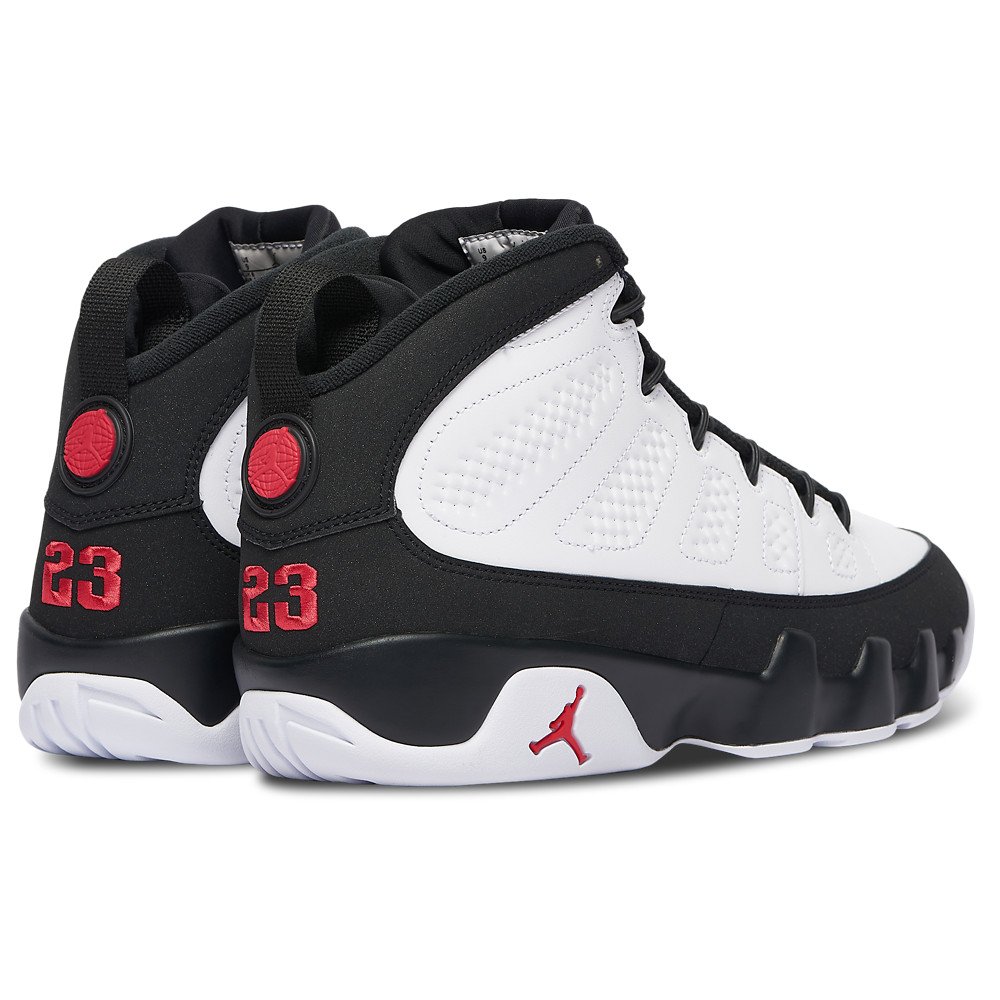 Top-down view of the Air Jordan 9 Space Jam pair