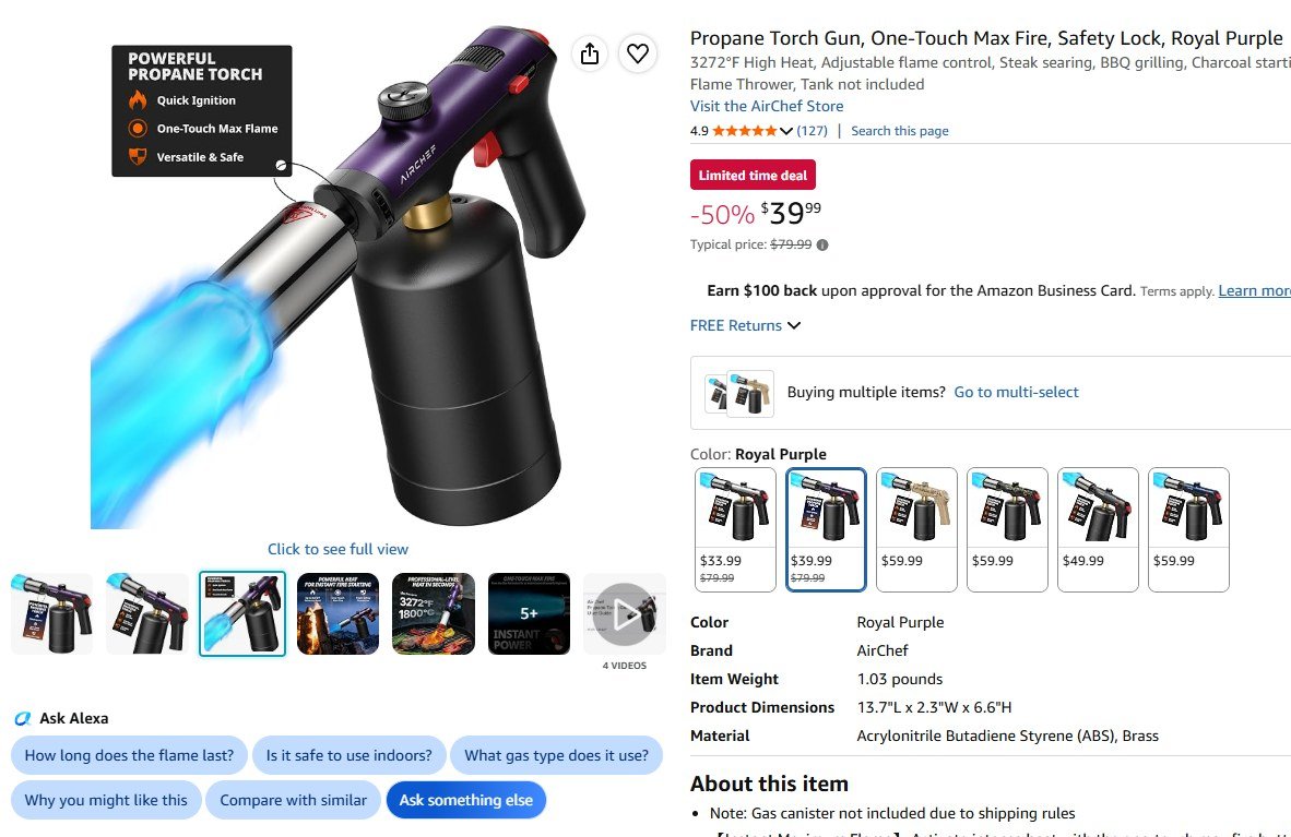 AirChef Propane Torch Gun in Royal Purple