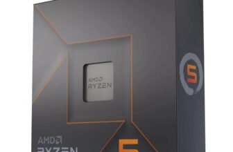 AMD Ryzen 5 7600X desktop processor retail box, angled view