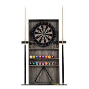 Barrington wall-mounted cue rack with 18-inch dartboard, cues, balls and triangle