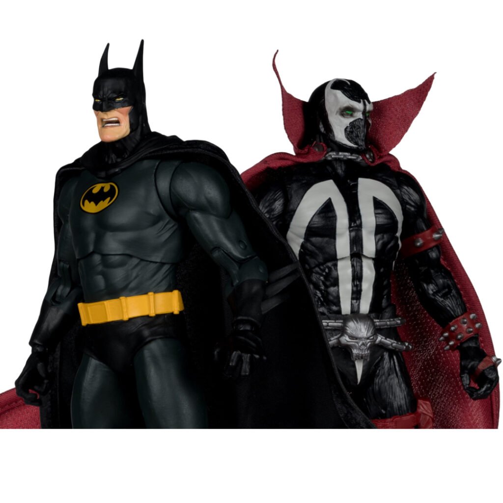 Close-up of the McFarlane Gold Label Batman and Spawn figures