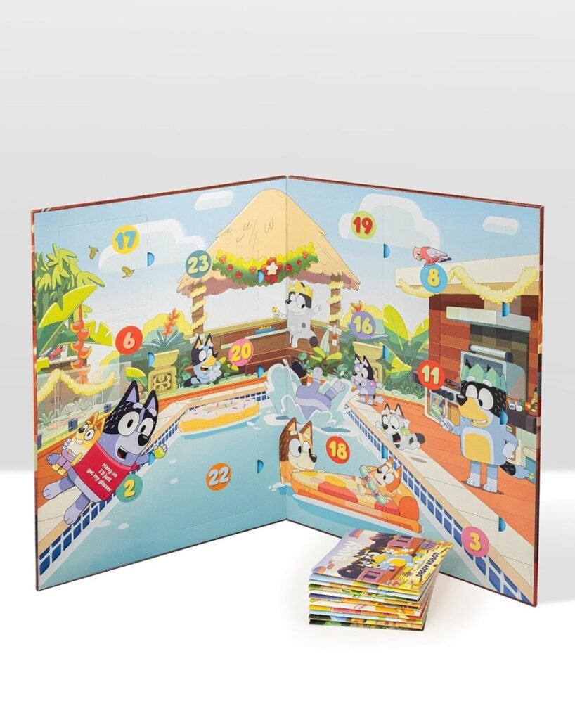 Bluey advent calendar opened with numbered flaps and mini books