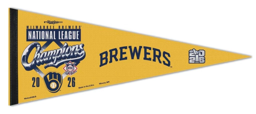 Milwaukee Brewers WinCraft 2026 National League Champions Locker Room premium pennant in gold