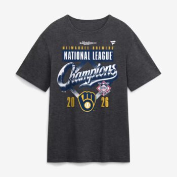 Brewers 2026 National League Champions locker room tee in heather charcoal