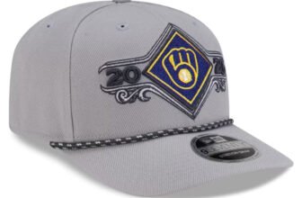 Milwaukee Brewers New Era 2026 NLDS Champions Locker Room 9SEVENTY hat in gray, front view