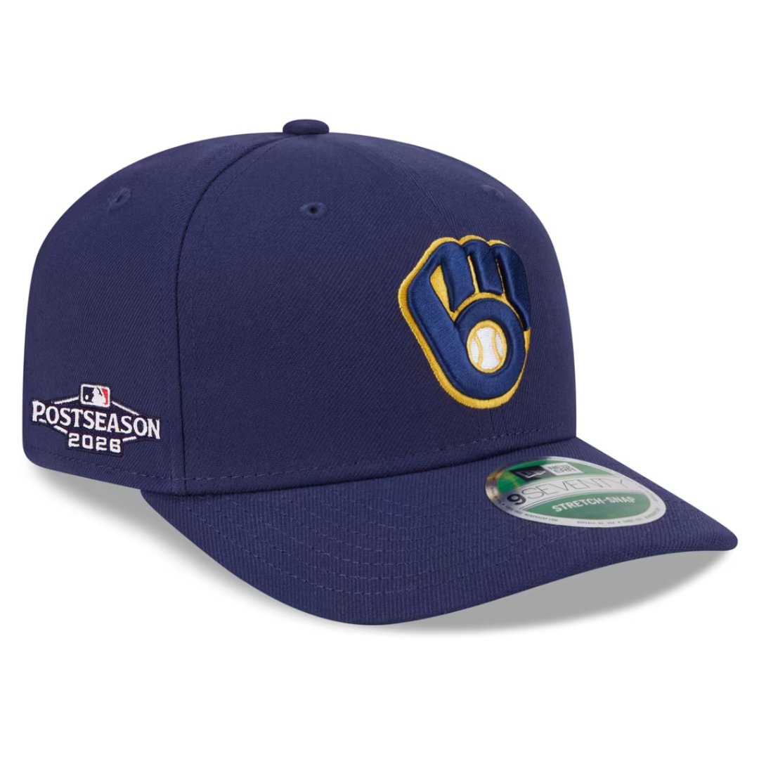 Brewers New Era 2026 Postseason 9SEVENTY hat side view with Postseason patch
