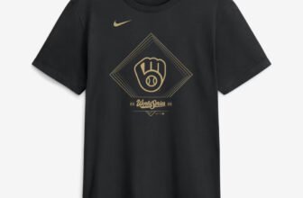 Milwaukee Brewers Nike 2026 World Series t-shirt in black with gold swoosh and ball-in-glove logo