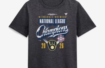 Milwaukee Brewers women's 2026 National League Champions Locker Room t-shirt in heather charcoal