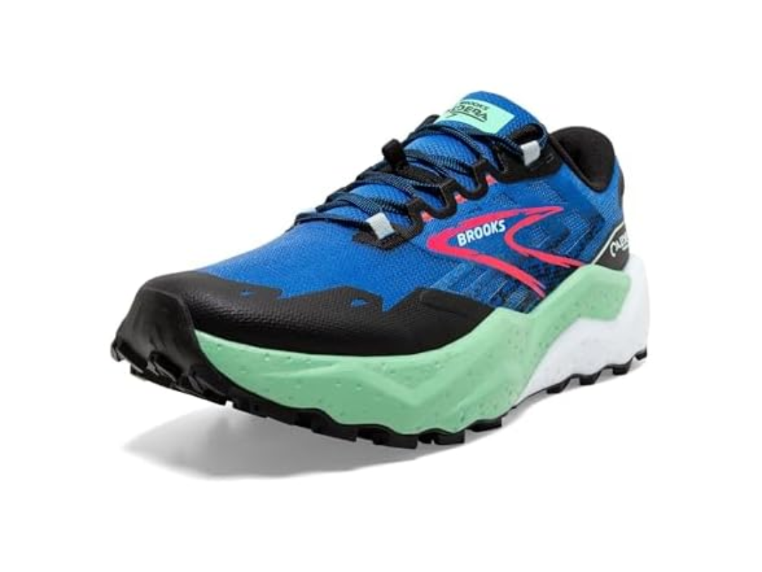Brooks Caldera 7 men's trail running shoe in Victoria Blue/Black/Spring Bud