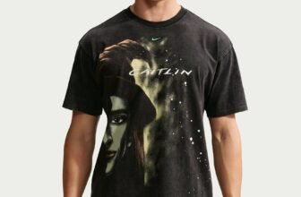 Nike Caitlin Clark Halloween t-shirt in washed black with spooky portrait graphic, front view