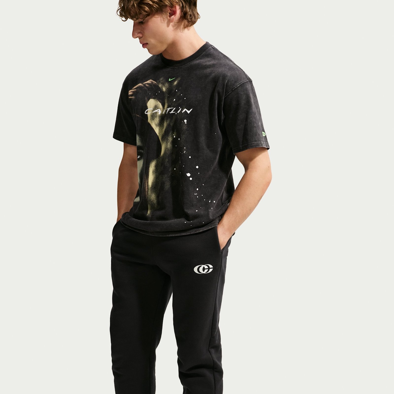 Full-length look at the Nike Caitlin Clark Halloween t-shirt styled with black pants