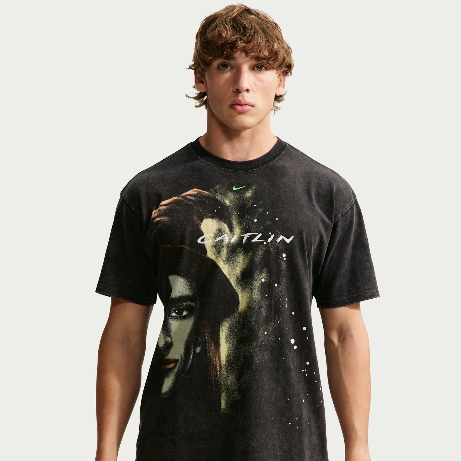Model wearing the Caitlin Clark Halloween basketball tee from Nike