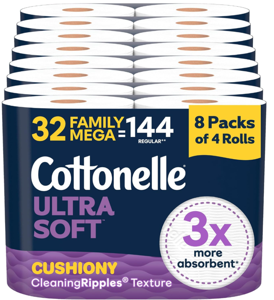 Cottonelle Ultra Soft 32 Family Mega Rolls toilet paper pack shot 8 packs of 4