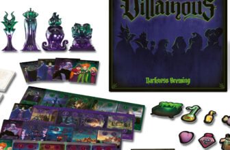 Disney Villainous Darkness Brewing box with Maleficent, Evil Queen, Ursula and Sanderson Sisters movers, boards, cards and tokens