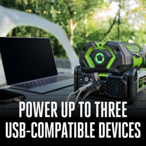 EGO Power+ inverter powering up to three USB devices laptop and phone