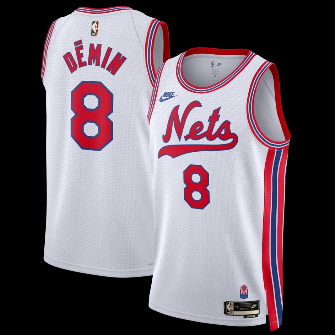 Egor Demin #8 Brooklyn Nets Nike Classic Edition Swingman jersey in white, front and back