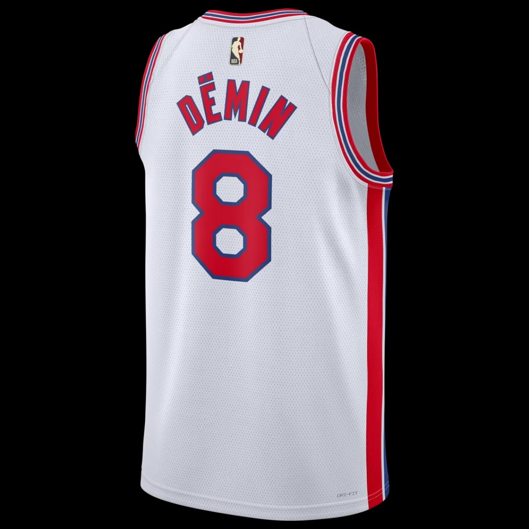 Back of the white Nets Classic Edition jersey with DEMIN 8