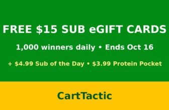 Free $15 sub eGift card giveaway graphic by CartTactic