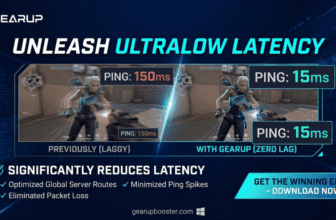 GearUP game booster banner showing lower ping