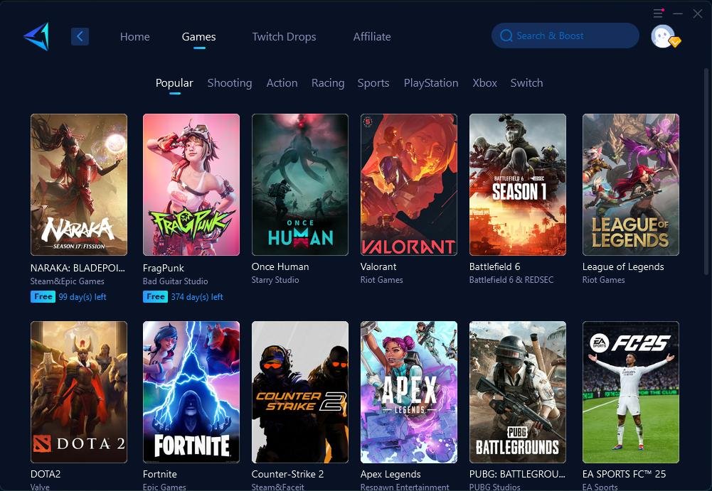 GearUP app games library