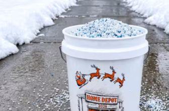 Home Depot 2 Gal. White Holiday Bucket 2026 with Santa/reindeer art filled with ice melt