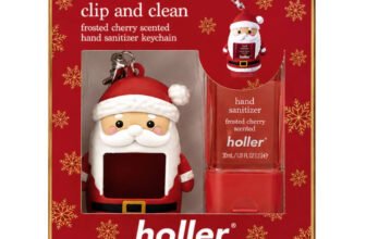 Holler Santa clip and clean frosted cherry scented hand sanitizer keychain in its holiday gift box