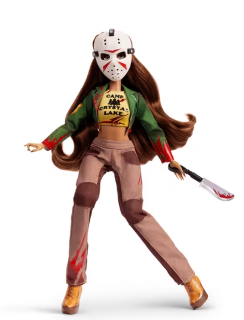 Doll Haus of Dread Friday the 13th Jason collector doll with hockey mask, Camp Crystal Lake crop top, green jacket and machete