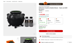 Target product page screenshot Hyde & EEK! Halloween Cauldron Bubble Blower $12